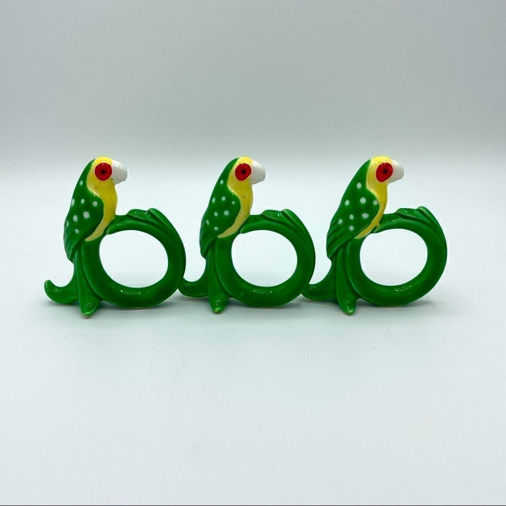 Set of 3 Fitz and Floyd Parrot Napkin Rings